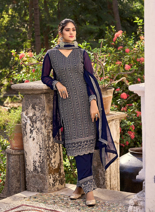 Royal Blue Georgette Anarkali Salwar Kameez - Vasu Sarees - 4052099
