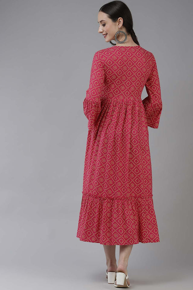 Pink Viscose Rayon Embroidery Dress