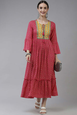 Pink Viscose Rayon Embroidery Dress