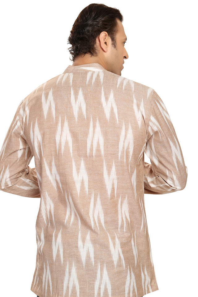 Men's Blended Cotton Short Kurta Top In Beige