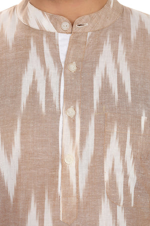 Men's Blended Cotton Short Kurta Top In Beige
