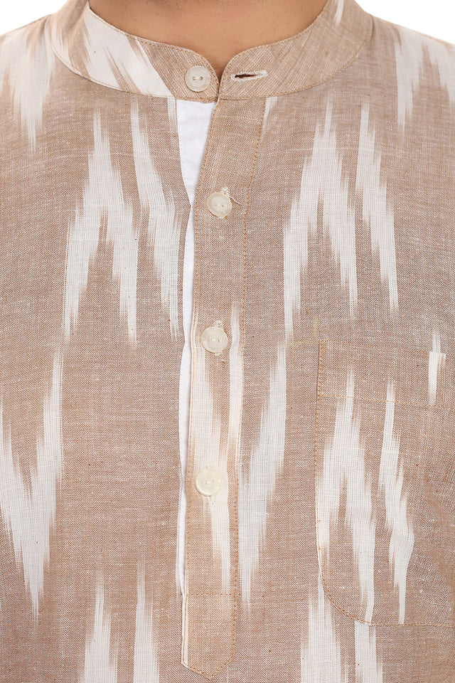 Men's Blended Cotton Short Kurta Top In Beige