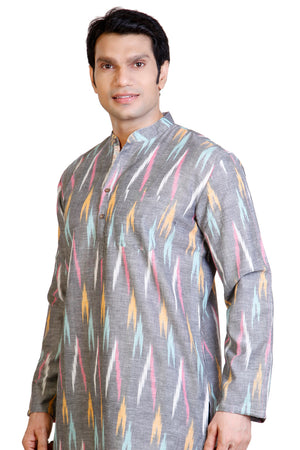 Men's Blended Cotton Short Kurta Top In Grey