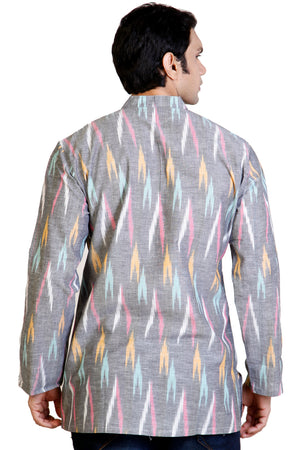 Men's Blended Cotton Short Kurta Top In Grey