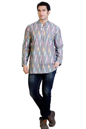 Men's Blended Cotton Short Kurta Top In Grey