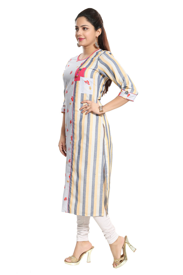 Blended Cotton Kurti Top In White