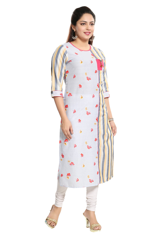 Blended Cotton Kurti Top In White