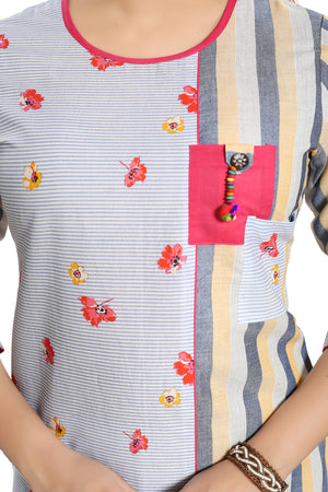 Blended Cotton Kurti Top In White