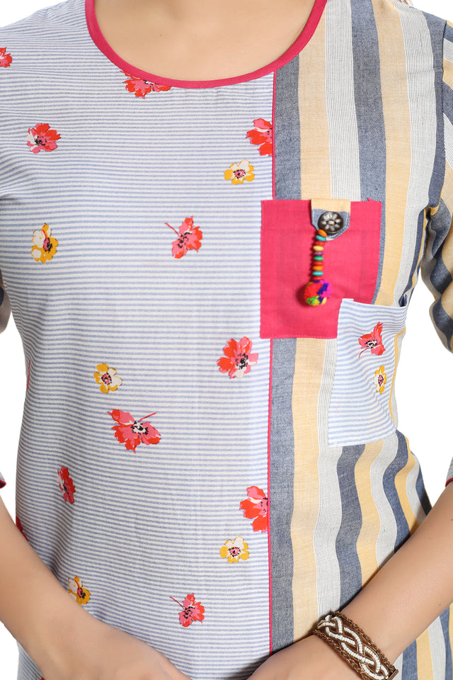 Blended Cotton Kurti Top In White