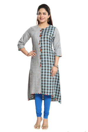 Blended Cotton Kurti In Grey