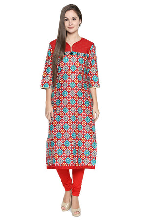 Blended Cotton Kurti Top In Red