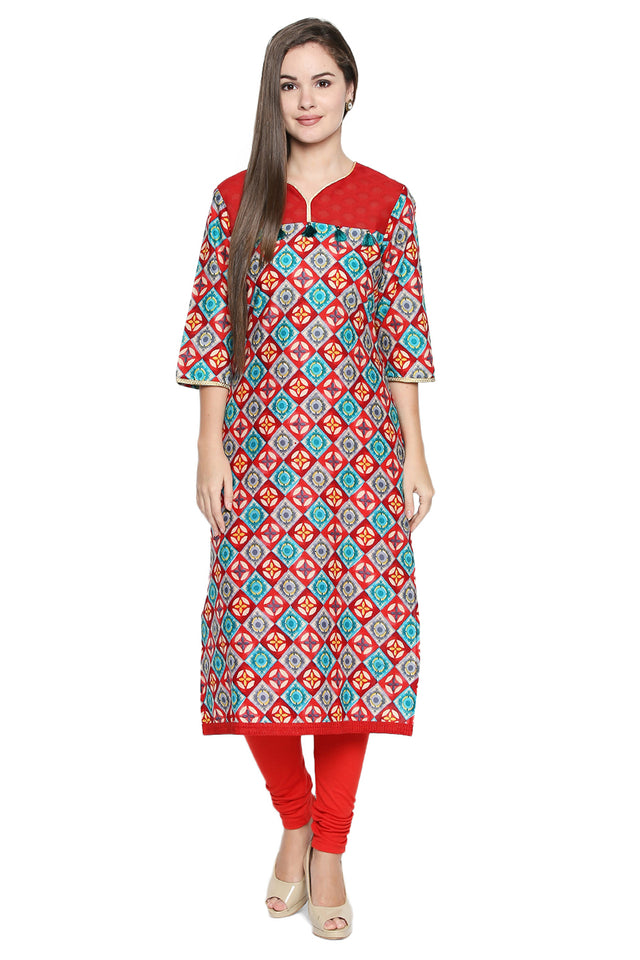 Blended Cotton Kurti Top In Red