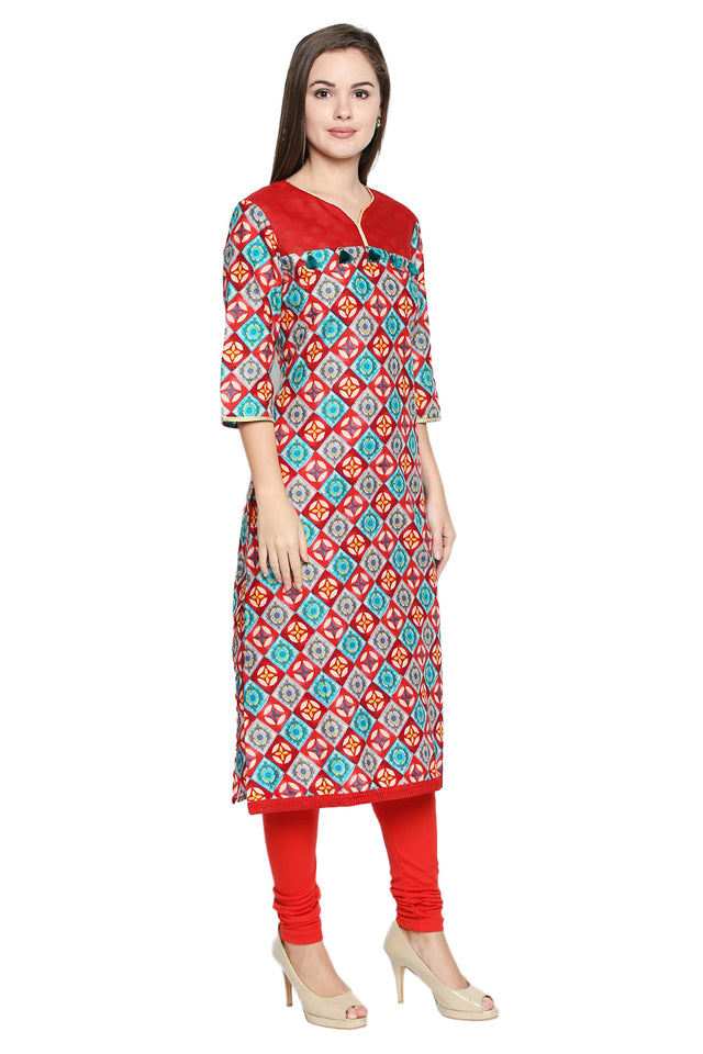 Blended Cotton Kurti Top In Red