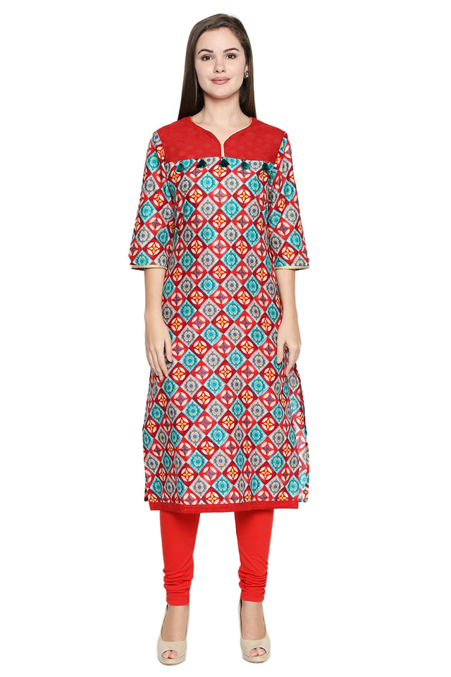 Blended Cotton Kurti Top In Red