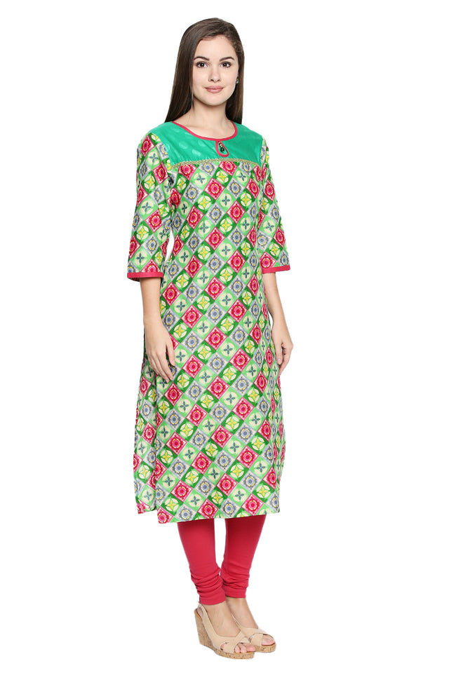 Blended Cotton Kurti Top In Green