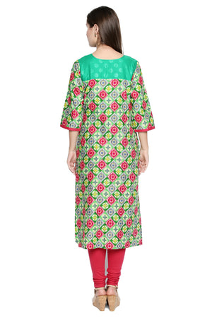 Blended Cotton Kurti Top In Green