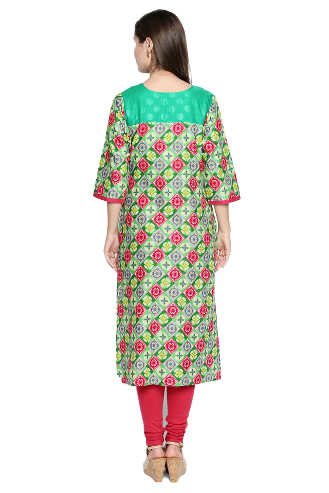 Blended Cotton Kurti Top In Green