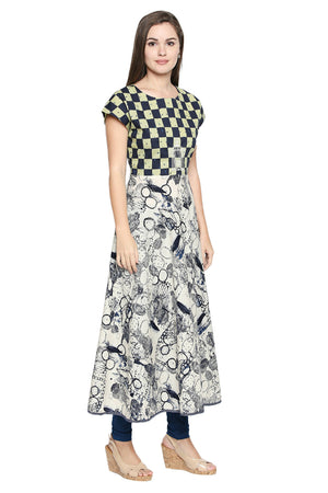 Blended Cotton Kurti Top In White And Blue (540248)