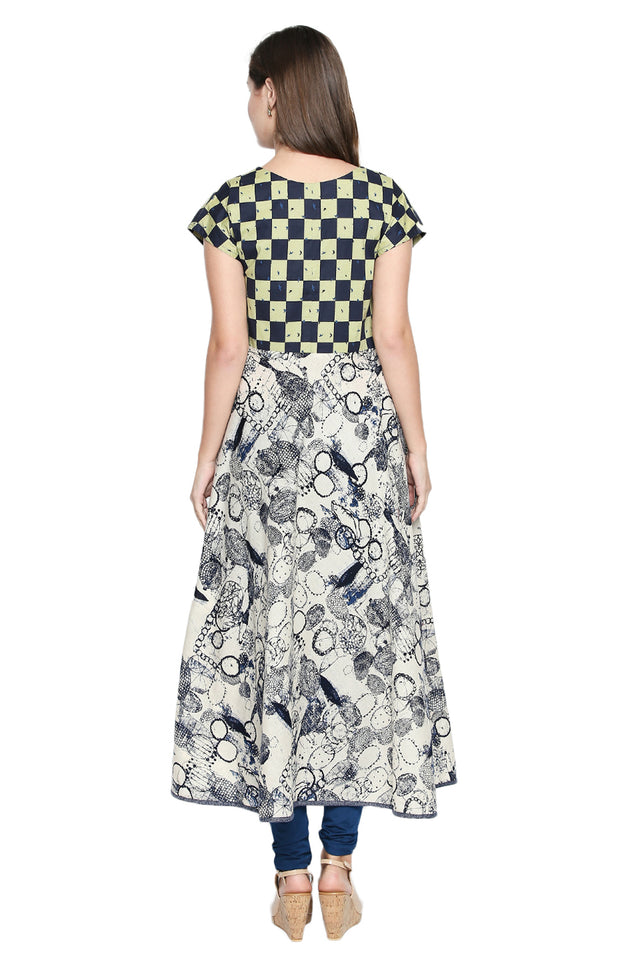 Blended Cotton Kurti Top In White And Blue (540248)