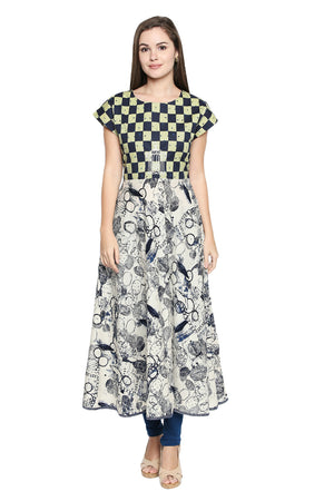 Blended Cotton Kurti Top In White And Blue (540248)