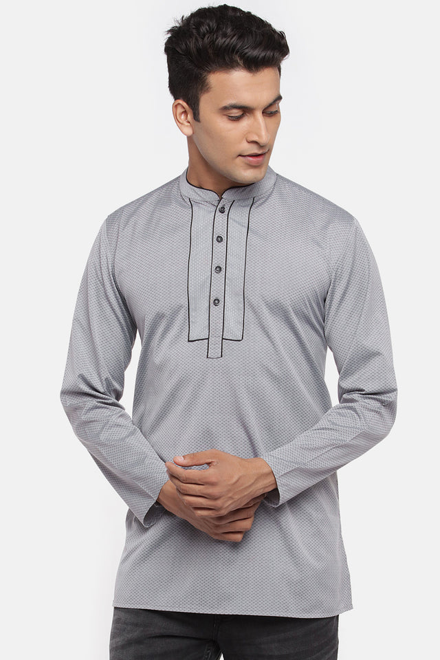Men's Blended Cotton Short Kurta Top In Steel Grey (540328)