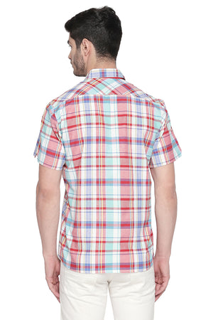 Men's Blended Cotton Shirt In Red And Green (540356)