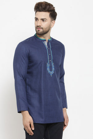 Men's Blended Cotton Short Kurta Top In Blue