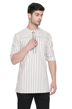 Men's Blended Cotton Short Kurta Top In White