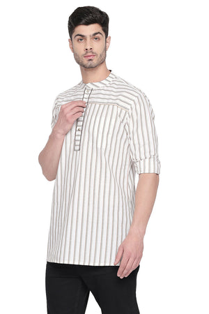 Men's Blended Cotton Short Kurta Top In White