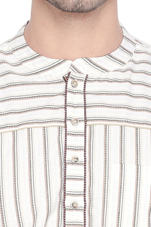 Men's Blended Cotton Short Kurta Top In White