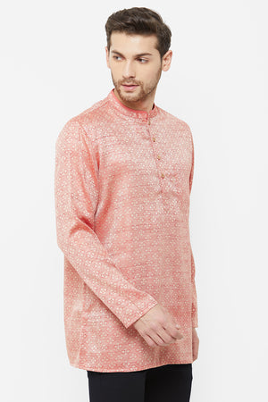Men's Blended Cotton Short Kurta In Maroon