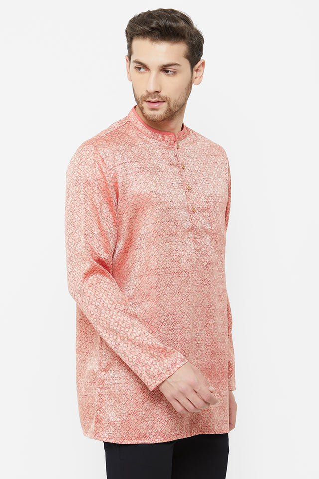 Men's Blended Cotton Short Kurta In Maroon