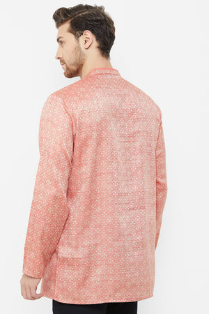 Men's Blended Cotton Short Kurta In Maroon