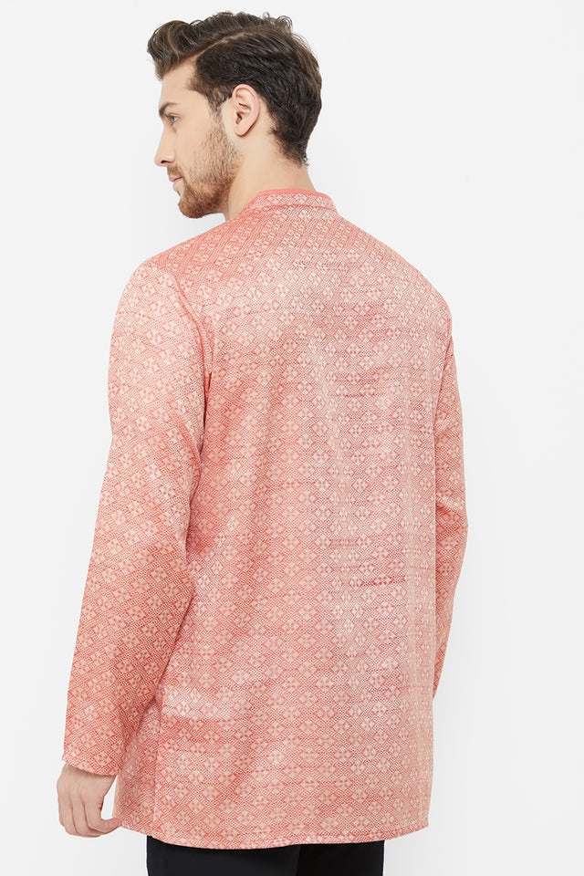 Men's Blended Cotton Short Kurta In Maroon