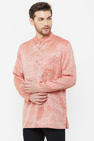 Men's Blended Cotton Short Kurta In Maroon