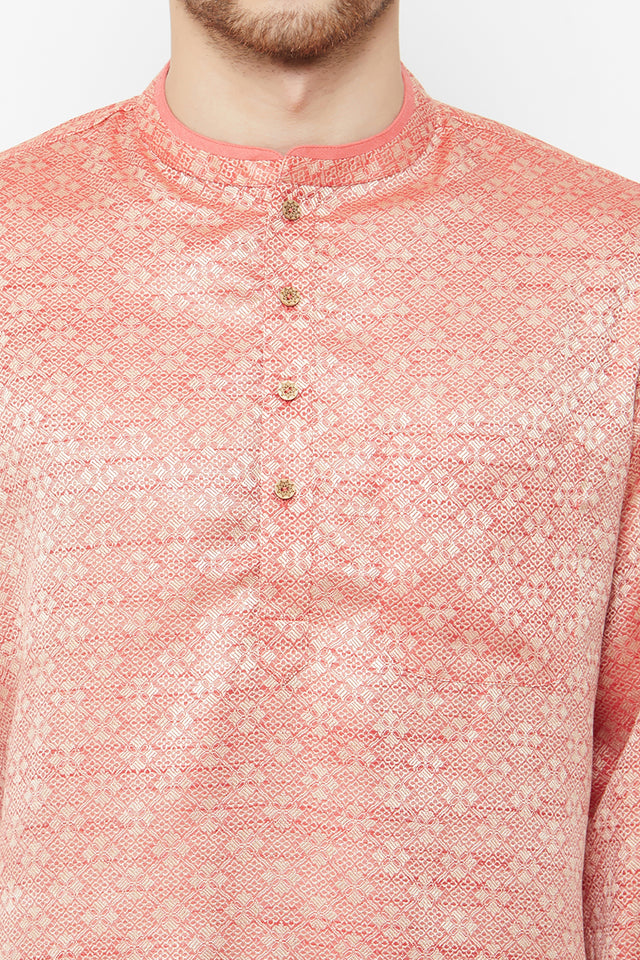 Men's Blended Cotton Short Kurta In Maroon