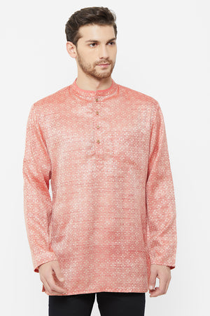 Men's Blended Cotton Short Kurta In Maroon