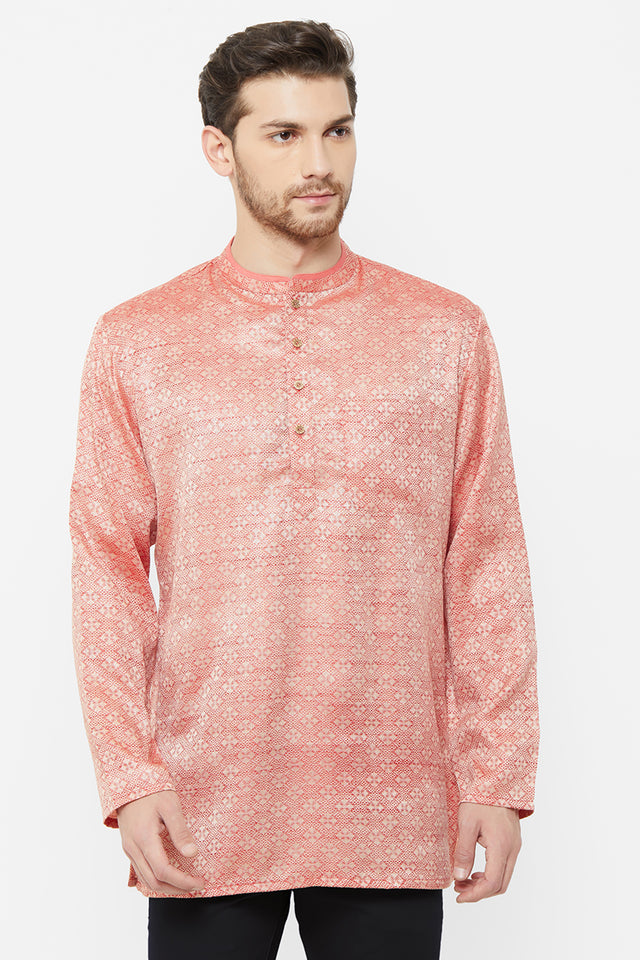 Men's Blended Cotton Short Kurta In Maroon