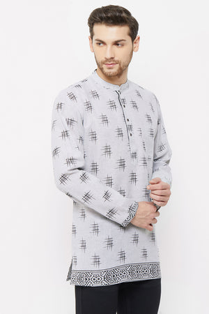 Men's Blended Cotton Short Kurta Top In Light Grey