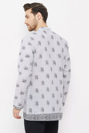 Men's Blended Cotton Short Kurta Top In Light Grey