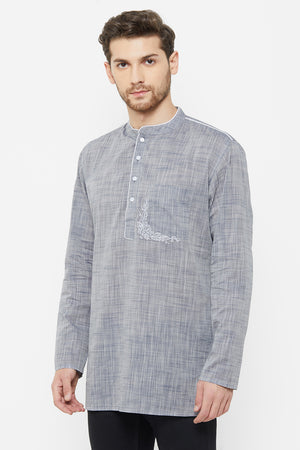 Men's Blended Cotton Short Kurta In Grey