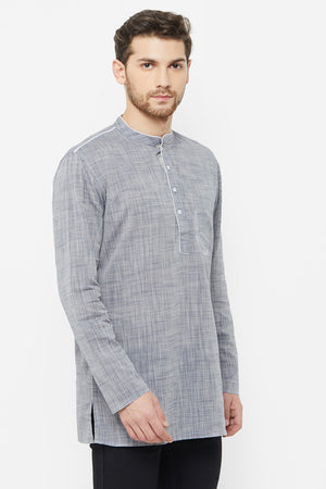 Men's Blended Cotton Short Kurta In Grey