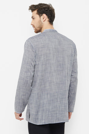 Men's Blended Cotton Short Kurta In Grey