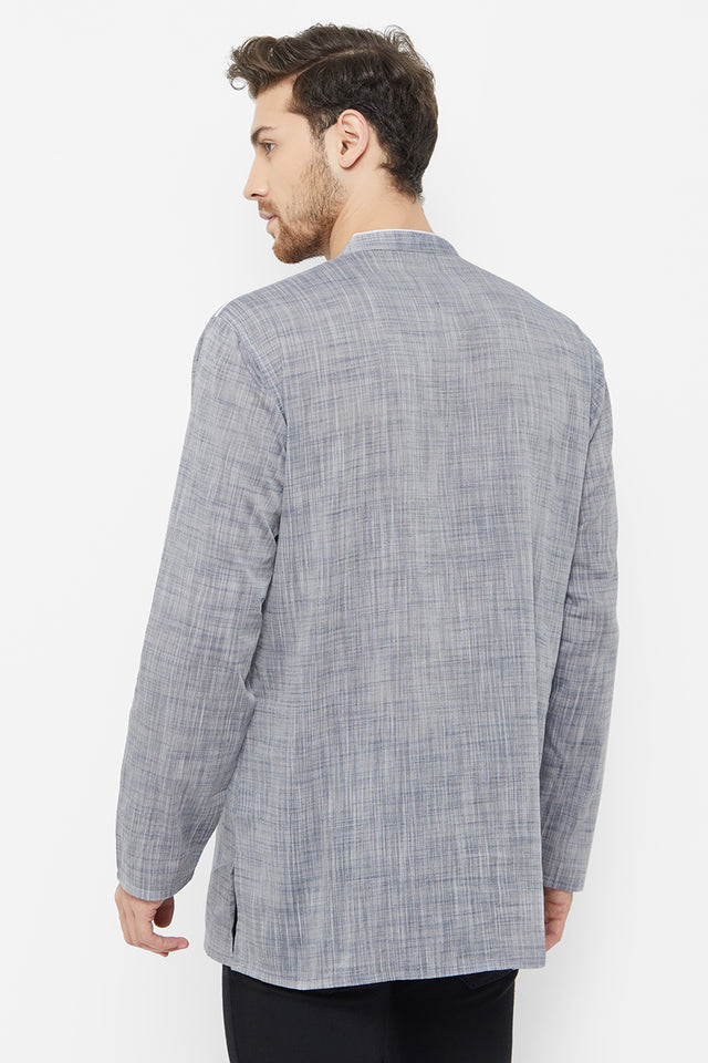Men's Blended Cotton Short Kurta In Grey
