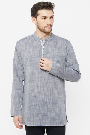 Men's Blended Cotton Short Kurta In Grey