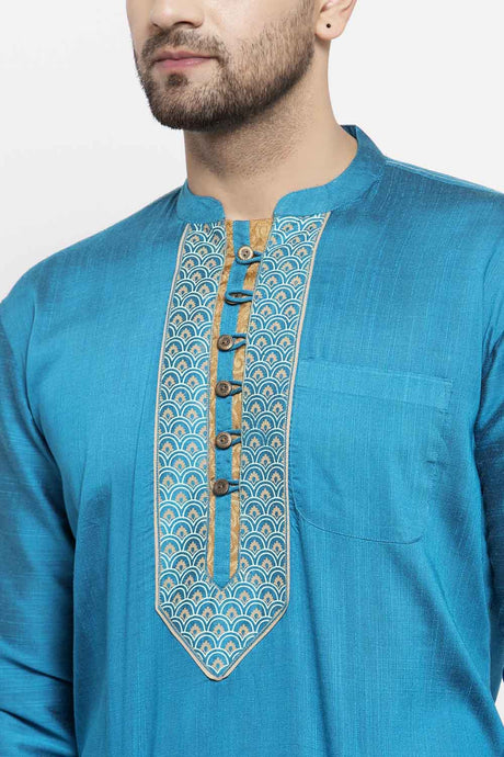 Buy Embroidery Short Kurta In Blue