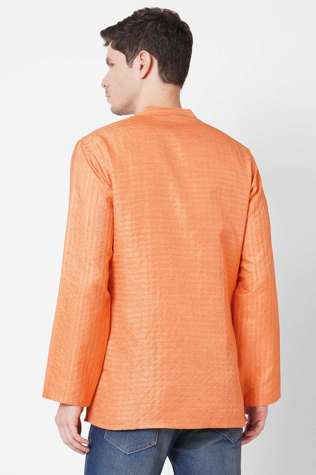 Men's Saffron Weave Embroidery Short Kurta