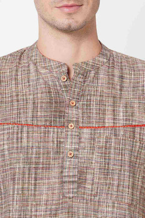 Men's Green Khadi Cotton Multicolored Embroidery Short Kurta