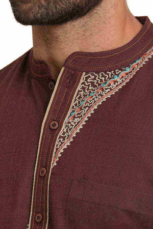 Men's Brown Poly Cotton Plain Solid Short Kurta