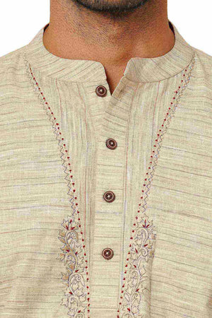 Men's Beige Poly Cotton Plain Short Kurta